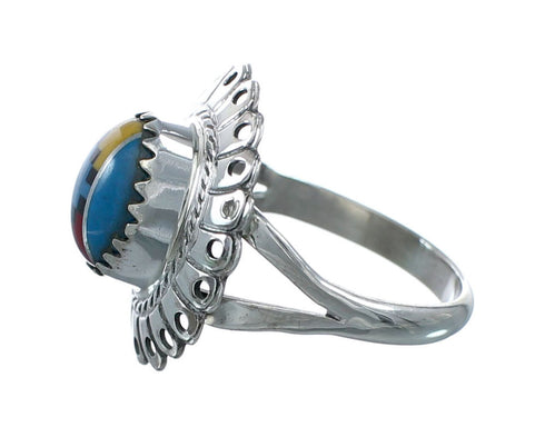 Southwestern Manmade Multicolor Inlay Sterling Silver Ring Size 6-1/4 JX131078